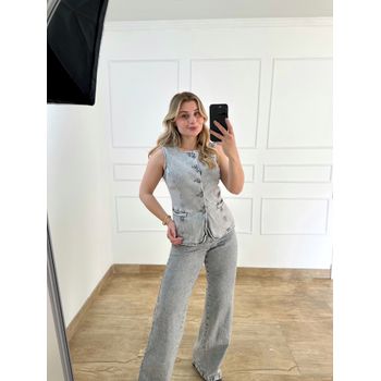Calça jeans Wide Leg Cinza
