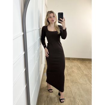 Vestido Longo Ribana Marrom Café
