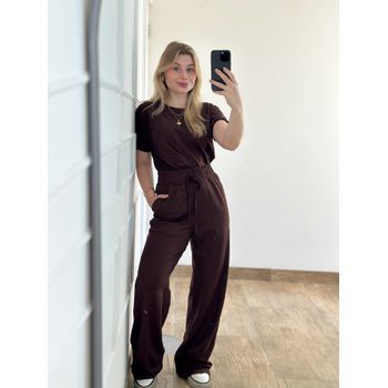 Conjunto Moletinho Calça e Blusa Marrom Café