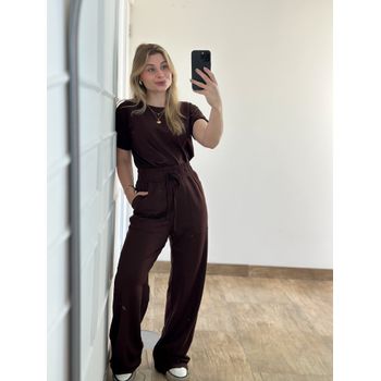 Conjunto Moletinho Calça e Blusa Marrom Café