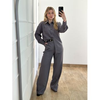 Conjunto Alfaiataria Calça e Camisa Cinza