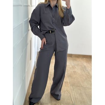 Conjunto Alfaiataria Calça e Camisa Cinza
