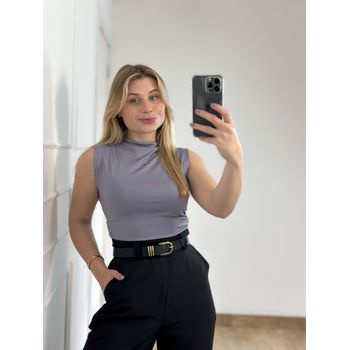 Blusa Poliamida Drapeada Lateral Cinza