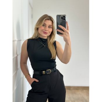 Blusa Poliamida Drapeada Lateral Preto