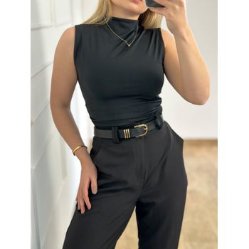 Blusa Poliamida Drapeada Lateral Preto