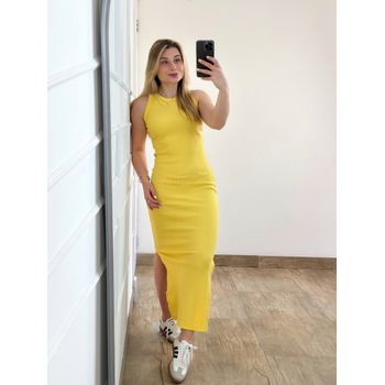 Vestido Ribana Regata Longo Amarelo