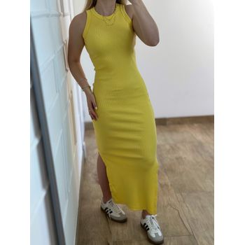 Vestido Ribana Regata Longo Amarelo