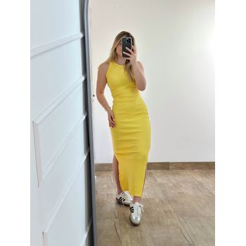 Vestido Ribana Regata Longo Amarelo