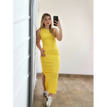 Vestido Ribana Regata Longo Amarelo