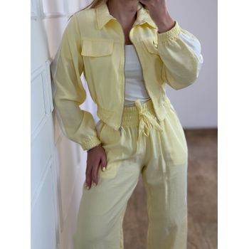 Conjunto Calça e Casaco Amarelo Manteiga