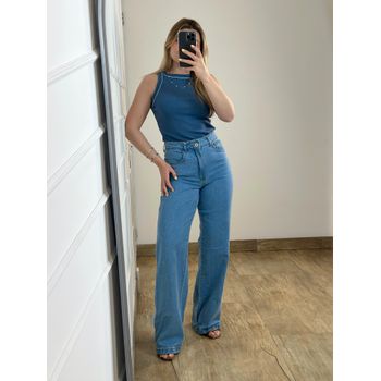 Calça jeans Wide Leg Lavagem Média