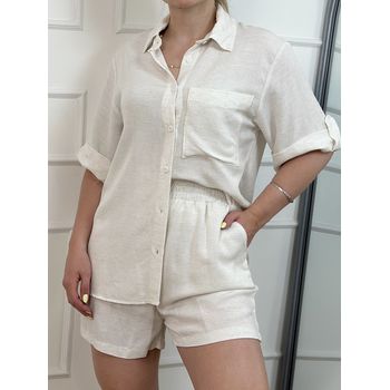 Conjunto Linho Short e Camisa Cru