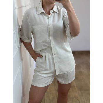 Conjunto Linho Short e Camisa Cru