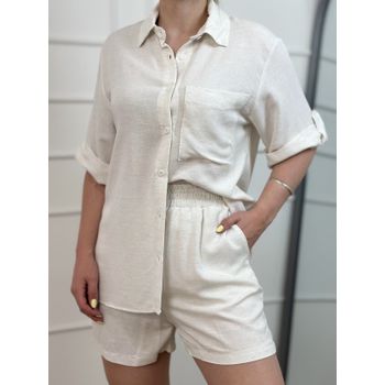 Conjunto Linho Short e Camisa Cru