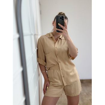 Conjunto Linho Short e Camisa Bege
