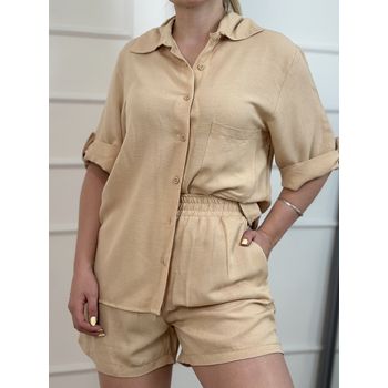 Conjunto Linho Short e Camisa Bege