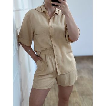 Conjunto Linho Short e Camisa Bege