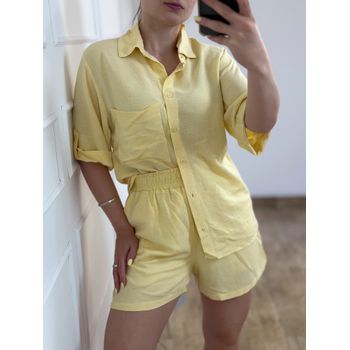 Conjunto Linho Short e Camisa Amarelo Manteiga