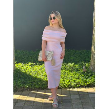 Vestido Ribana Ombro a Ombro Rosa