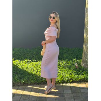 Vestido Ribana Ombro a Ombro Rosa