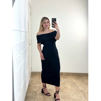 Vestido Ribana Ombro a Ombro Preto