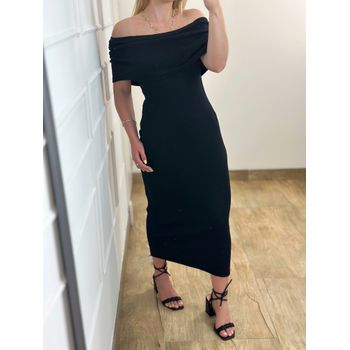 Vestido Ribana Ombro a Ombro Preto
