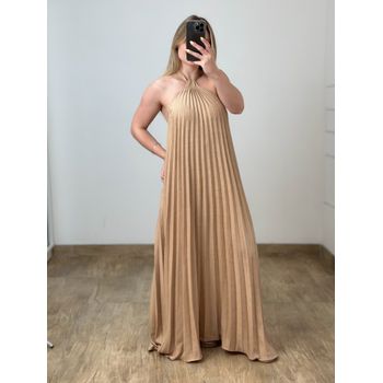 Vestido Longo Plissado Nude