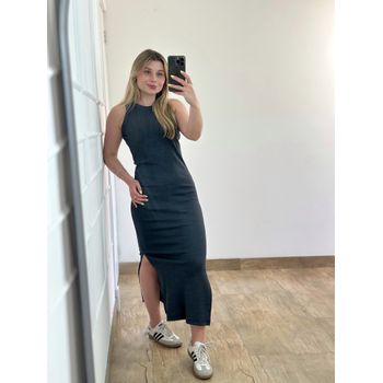 Vestido Ribana Regata Longo Chumbo