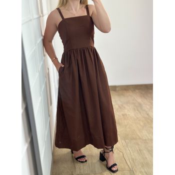 Vestido Midi Linho Marrom Café