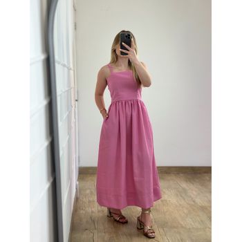 Vestido Midi Linho Rosa