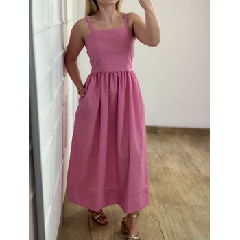 Vestido Midi Linho Rosa