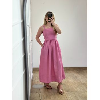 Vestido Midi Linho Rosa