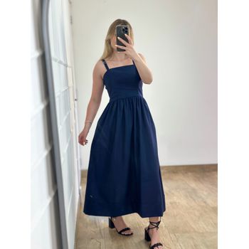 Vestido Midi Linho Azul Marinho