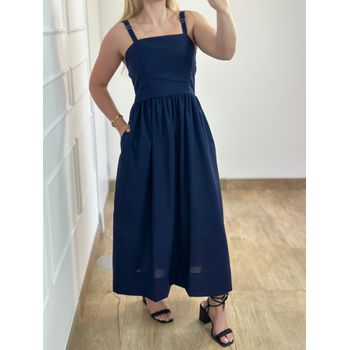 Vestido Midi Linho Azul Marinho