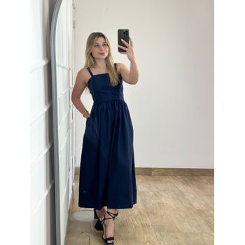 Vestido Midi Linho Azul Marinho