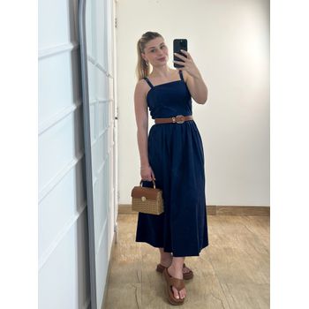 Vestido Midi Linho Azul Marinho