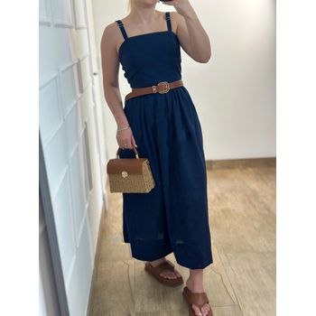 Vestido Midi Linho Azul Marinho