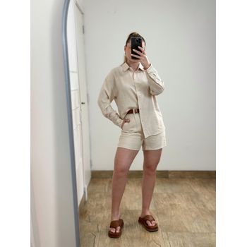 Conjunto Short e Camisa Manga Longa Nude