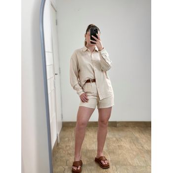 Conjunto Short e Camisa Manga Longa Nude