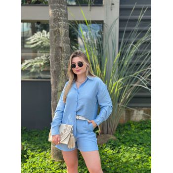 Conjunto Short e Camisa Manga Longa Azul