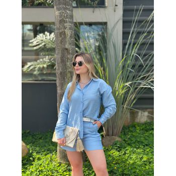 Conjunto Short e Camisa Manga Longa Azul