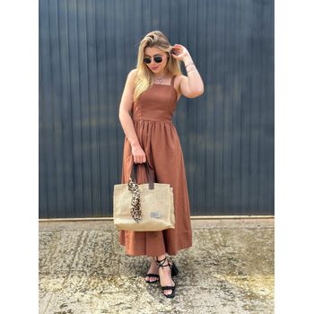 Vestido Midi Linho Marrom