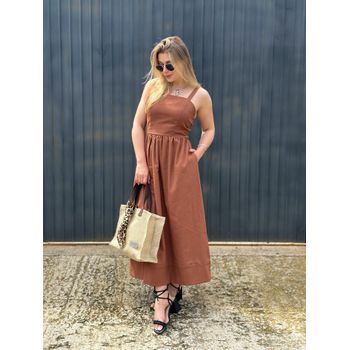 Vestido Midi Linho Marrom