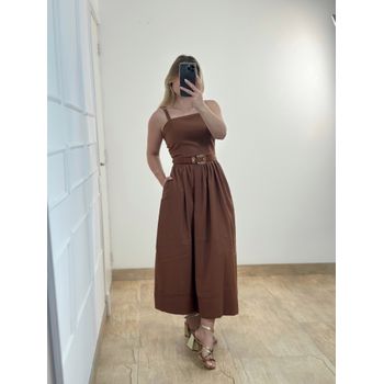 Vestido Midi Linho Marrom