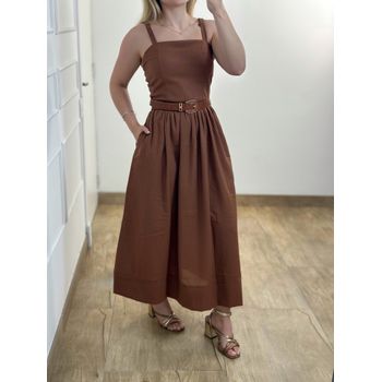 Vestido Midi Linho Marrom