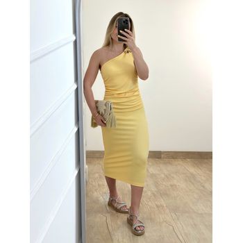 Vestido Midi Drapeado Amarelo