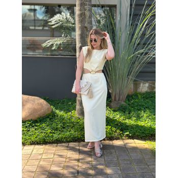 Vestido Alfaiataria Midi Amarelo Manteiga