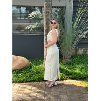 Vestido Alfaiataria Midi Amarelo Manteiga