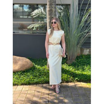 Vestido Alfaiataria Midi Amarelo Manteiga