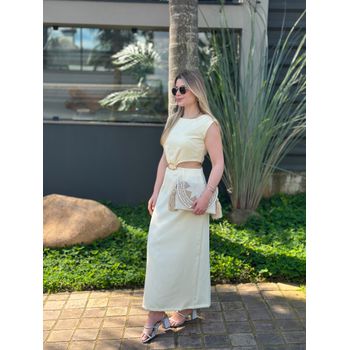 Vestido Alfaiataria Midi Amarelo Manteiga